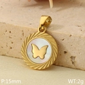 Pendentif rond doré avec papillon en nacre blanche sur fond en pierre beige - Style de Papillon (KP116508-ZLA)