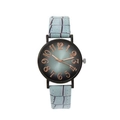 Montre à quartz avec cadran dégradé vert, bracelet en cuir bleu et chiffres rose doré - Rose bonbon