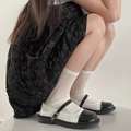 Classic black and white platform Mary Jane shoes with glossy patent leather finish - Mid-tube Mesh Style / White