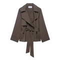 Gabardina corta clásica en color marrón con doble botonadura y cinturón ajustable - XS / Marrón Oscuro