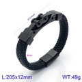 Punk Herren Lederarmband in Schwarz mit geflochtener Kette aus Edelstahl und Verschluss - Stil B Schwarz (KB134601-KFC)