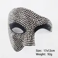 Silver rhinestone phantom masquerade mask for women, half-face design, size 17x12cm - Rhinestone Prince - Black