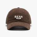 Brown cotton baseball cap featuring 3D white embroidered BEAR DISCOVER text design - Adjustable / Dark Coffee