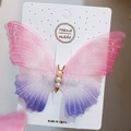 Pink and purple gradient mesh butterfly hair clip with pearl detail and gold metal base - Pink Purple Butterfly Card Pack