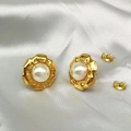 Vintage style 18K gold plated twisted metal frame pearl stud earrings with secure backings - Gold Large Pearl Wave Style (TE-15039)