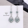 Silver teardrop earrings with halo micro-pave crystals and round center stone - White Diamond Teardrop Zirconia Earrings Led-108