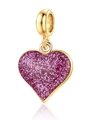 Golden heart pendant with sparkling purple glitter inlay and polished metal loop - Purple Glitter Gold Heart