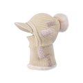 Cagoule d'hiver tricotée beige avec pompon et bordure en fausse fourrure douce - Beige