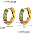 Macro detail of 4mm gold-plated hoop earrings with multi-color zircon stones and click closure - Gold Multicolor Zircon