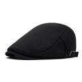 Classic black newsboy cap in cotton twill fabric with adjustable side metal buckle - Black