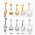 316L stainless steel belly rings set with multiple zircon designs in gold and silver - Style 1 / Gold