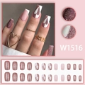 Rosa Glitzer-Nägel zum Aufkleben in langer Quadratform mit Herzmotiven und 24-teiligem Set - Rosa Verlauf Herz Glitzer Stil (W1516-Kleber Typ)