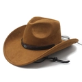 Brown suede western cowboy hat with turquoise bead band and adjustable chin strap - M (56-58cm) / Khaki