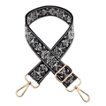 Correa de bolso bordada jacquard de 3,8cm con patrón floral blanco y hebillas doradas - Hebilla Dorada / Negro y Gris