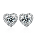 Silver heart-shaped stud earrings with round center zircon and micro-pave accents - Heart-shaped Earrings Led-82