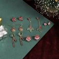 Detailed view of Christmas earring set with candy cane and festive motifs on red velvet - 6 Pairs/Set Candy Cane Glazed Christmas Tree