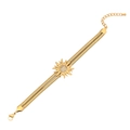 Gold sun pendant double-layer snake chain bracelet with white cubic zirconia accents - Sun With Zirconia Style