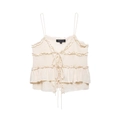 Chic cremefarbenes Strickoberteil mit Rüschen und Kordelzug für Damen - S / Gebrochenes Weiß