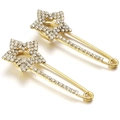 Pair of gold star brooches with clear crystals and U-shaped safety pins - 39# Gold Star 6*2.5cm