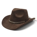 Cappello da cowboy western classico in camoscio marrone scuro con fascia di perline - M(56-58cm) / Marrone