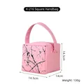 Pink marble pattern PU waterproof cosmetic bag size 14.5x14.5x14cm with zipper closure - Square Handheld Bag (X-216) / Pink