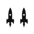 Minimalist black rocket-shaped stainless steel stud earrings with heart cut-out detail - Black