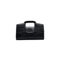 Retro black crocodile pattern handbag with top handle and flap closure on white background - Black
