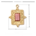 Vintage gold stainless steel rectangular pendant with pink natural stone and dimensions - Gold Pink Stone Rectangle (VG049)