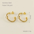 Detail view of 18k gold plated stainless steel C-shaped earrings with clear zircon stones - Gold With White Zirconia (Earrings [White Diamond])