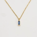 Minimalist gold titanium necklace with a vertical rectangular dark blue zircon pendant - September / Dark Blue
