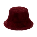 Detailed texture of thick dark red faux fur bucket hat for winter windproof protection - Adult size 56-58cm / Burgundy