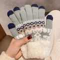 Gants d'hiver en tricot avec motif de renne et revers en polaire pour écran tactile - Gris clair