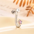 Sliver star opal ear stud with transparent round zircon and pink star stone charm - Single Piece / Pink (A401-4#)