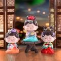 Three Tang Dynasty style chibi girl figurines in colorful Hanfu traditional costumes - Cute Nodding Set of 3