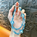 Blue double-chain crystal beaded phone strap with gradient starry sky beads and gold foil. - Blue