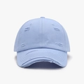 Distressed sky blue cotton baseball cap with ripped details and a vintage worn look - Adjustable / Sky Blue
