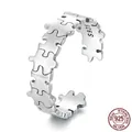 Unique S925 sterling silver puzzle piece open ring with adjustable minimalist design - Adjustable Open / Puzzle Style Open Ring (SCR925)