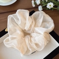 Elegant oversized cream mermaid bubble mesh hair scrunchie with Andrea woven label - White