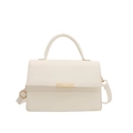 Minimalist cream white crossbody handbag with gold metal trim and top handle - White