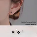 Black four-leaf flower S925 silver stud earrings with screw back for a secure fit - Black Four-petal Flower Screw Style (A230)