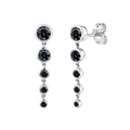 Elegant S925 silver stud earrings with five graduated black zircon stones set in silver - Black (Silver Base)