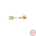 Gold-plated 925 sterling silver flat back stud earring with clear cubic zirconia stone - Single Gold #2 White Zirconia