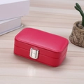 Portable rose red jewelry organizer in PU leather with a secure silver metal clasp - 12x7.5x4cm / Coral Red