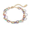 Detail of colorful enamel Cuban link bracelet in gold finish with adjustable chain - Gold - Seven-color Enamel (31435)