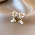 Boucles d'oreilles muguet élégantes avec pétales blancs et feuilles en émail vert - Muguet Blanc Frais (Tige en Argent)