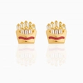 Detailed macro view of gold-plated french fries earrings with sparkling zircon stones - Fries Design-Gold
