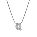 Silver Q letter pendant necklace with shimmering micro-pave crystals on a snake chain - Silver Q / Silver
