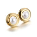 Classic round 18k gold plated stud earrings with white faux pearls for women - Round Pearl Stud Earrings (KE56621-Z)