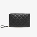 Elegante monedero de cuero PU negro acolchado con cremallera y práctica correa de mano - Negro