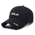Casquette de baseball noire style urbain avec broderie NY&JA et visière usée - Réglable / Noir